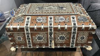 Large Antique Anglo Indian Vizagapatam Travelling Box - Stunning @ 1890