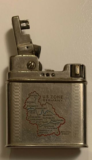 VINTAGE SILVER ROWENTA CIGARETTE LIGHTER ETCHED WITH US ZONE GERMANY MAP 1940 ' S 3