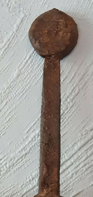 Medieval iron Double - edged sword with discoid pommel and bronze guard 3