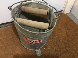 Vintage Dover Mop Bucket Pail With Paper Label Galvanized Steel