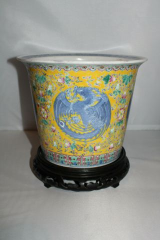 Antique Chinese Porcelain Famille Jaune / Rose Jardiniere Late 19thc Qing