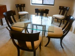Set Of 6 Baker Dining Side Chairs,  Painted Black,  Upholstered Seats