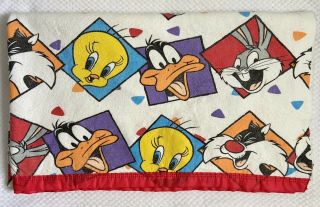Vtg 1992 Looney Tunes Bugs Bunny Daffy Duck Tweety Blanket Throw 67”x82” 90s Usa
