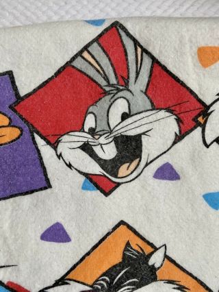 Vtg 1992 Looney Tunes Bugs Bunny Daffy Duck Tweety Blanket Throw 67”x82” 90s USA 3