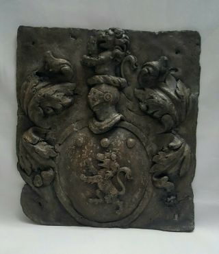 17th Century Lead Armorial Coat Of Arms Plaque For Sir George Treby Of Plympton