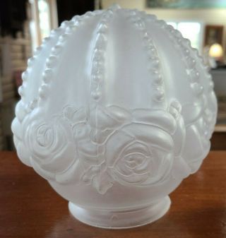 Vintage Victorian Style ♡ Frosted Glass Globe Light Shade With Roses And Ribbed