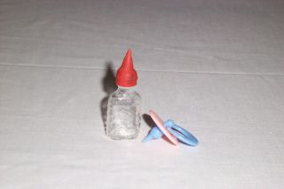 Vtg Doll Pacifier & Glass Baby Bottle For Tiny Tears,  Dydee,  Betsy Wetsy,  Etc.