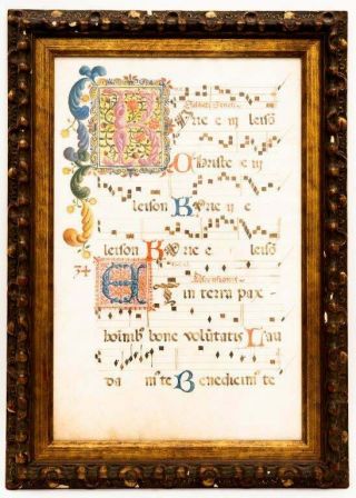 Antique Gregorian Chant Illuminated Music Song Manuscript