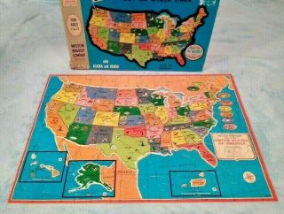 Vtg 1961 Puzzle Authentic Map United States Us & World Reversible Milton Bradley