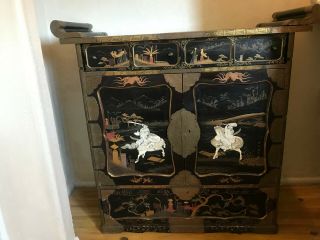 Asian Oriental Chinese Wooden Black Lacquer Cabinet Dresser Chest 2