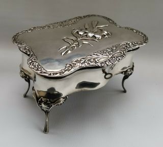 Vtg 1904 William Comyn Art Nouveau Lily Flower Solid Silver Jewellery Casket Box