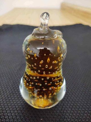 Vintage Murano Controlled Bubble Amber To Clear Paperweight.