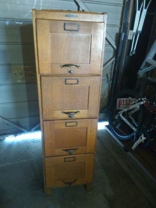 Antique Oak Four Drawer File Cabinet Fielder And Allen Circa 1900 - 1919
