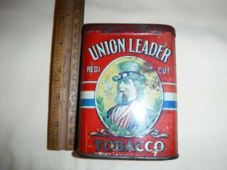 Union Leader Pocket Tobacco Tin,  " Uncle Sam " Larger Size " Redi  Cut Lettering