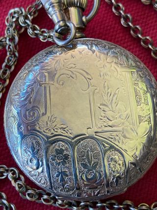 Antique Seth Thomas Pocket Watch Religious Ornate Gold Filled Case w/Fancy Fob 3
