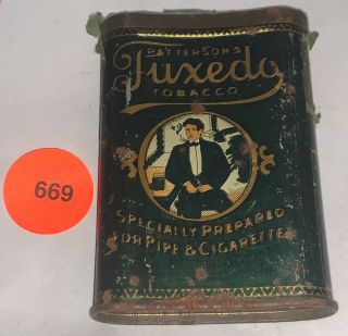 Antique Tuxedo Pipe Cigarette Tobacco Tin Litho Vertical Pocket Can