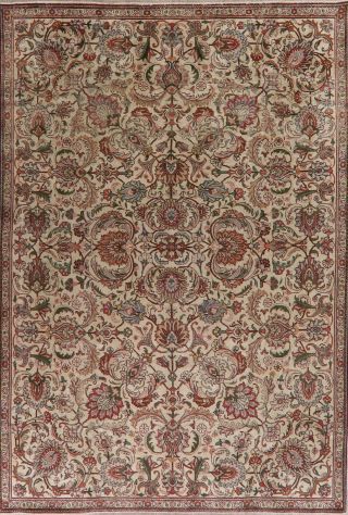 Floral Semi Antique Ivory Hand - Knotted Area Rug Traditional Oriental Carpet 7x11