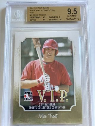 2011 In The Game National Convention Vip 7 Mike Trout Rc Gem Bgs 9.  5