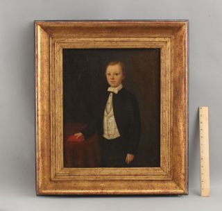 19thc Antique 1847 O/c Folk Art Portrait Oil Painting,  Young Boy 1st Communion