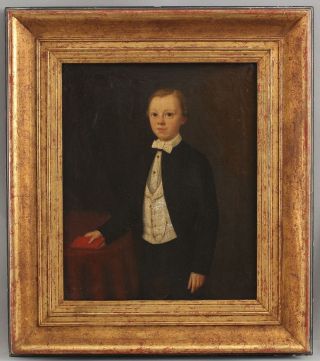 19thC Antique 1847 O/C Folk Art Portrait Oil Painting,  Young Boy 1st Communion 2