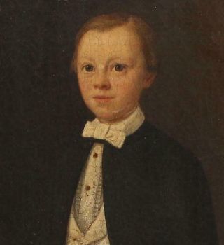 19thC Antique 1847 O/C Folk Art Portrait Oil Painting,  Young Boy 1st Communion 5
