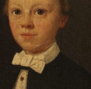 19thC Antique 1847 O/C Folk Art Portrait Oil Painting,  Young Boy 1st Communion 6