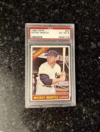 1966 Topps Mickey Mantle 50 Yankees Psa 6 Ex -,  Well Centered