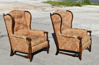 Two Of A Kind Vtg Ethan Allen Traditional Classics Ladderback Wingback Chairs