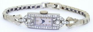 Antique Platinum Waltham 1.  0ct Vs1/f Diamond Ladies Watch W/ 14k Wg Band