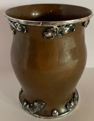 Hammered Arts Crafts Copper Sterling Acorns & Oak Leaves Joseph Heinrichs Cup