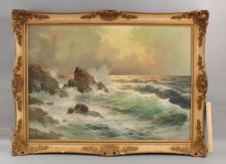 Large Orig Giuseppe Rossi Italian Luminist Sunset Seascape Maritime Oil Painting