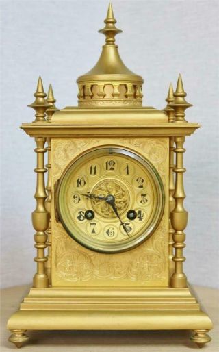 Antique 19thc French 8 Day Striking Engraved Bronze Ornate Cube Mantel Clock
