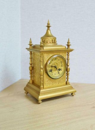 Antique 19thC French 8 Day Striking Engraved Bronze Ornate Cube Mantel Clock 2