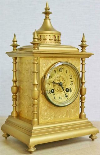 Antique 19thC French 8 Day Striking Engraved Bronze Ornate Cube Mantel Clock 3