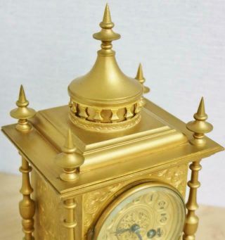 Antique 19thC French 8 Day Striking Engraved Bronze Ornate Cube Mantel Clock 5