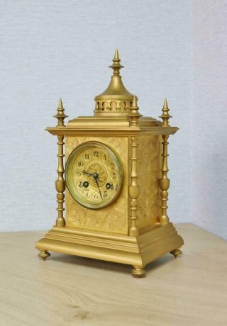 Antique 19thC French 8 Day Striking Engraved Bronze Ornate Cube Mantel Clock 6