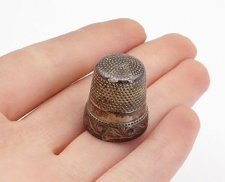 925 Sterling Silver - Vintage Dark Tone Swirl Pattern Sewing Thimble - T2553