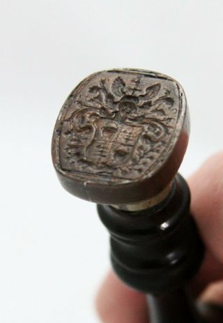 Antique 18th C Wax Seal Coat Of Arms Merchants Mark & Cauldron,  Huismerk Kookpot