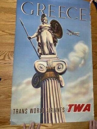 Vintage Twa Travel Poster To Greece 25 " X40 ".  Poster Is From The 1960 