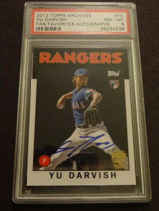 2012 Topps Archives Yu Darvish Fan Favorite Autograph Graded Psa 8 Nm - Mt Rangers