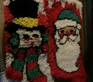 2 Vintage Latch Hook Christmas Stocking Wall Hang Decor 25” 1 Completed