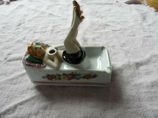 Vintage Ashtray Lady In Tub Porcelain - Nodder - Black - Made In Japan