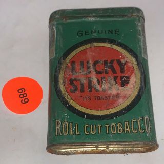 Vintage Lucky Strike Roll Cut Tobacco Pipe Cigarette Pocket Tin Hinged Lid 4 1/2