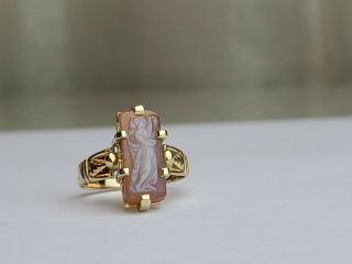 Antique Victorian Solid 18k Yellow Gold Hand Carved Sardonyx Cameo Ring 4.  1 G