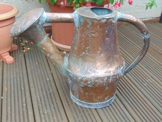Antique 18th C French Hand Crafted Hammered Dovetailed Copper Watering Can