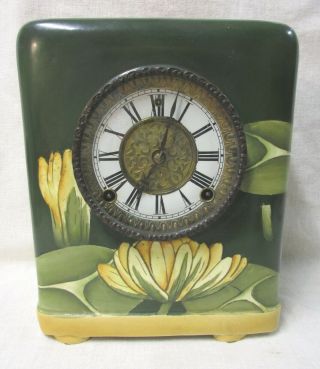 Arts And Crafts Hand Painted China Clock With Gilbert Movement