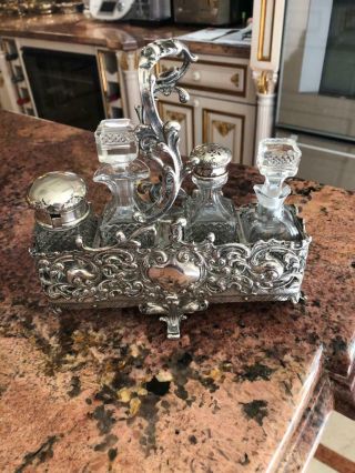 Antique Austro - Hungarian Silver Table Set In Louis Xv Style With Holder