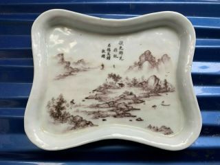 Antique Chinese Famille Rose Porcelain Landscape Tea Set Saucer Signature Mark