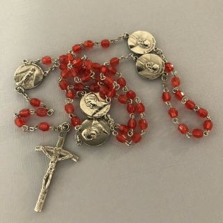 Vintage Catholic Rosary Red Glass Beads Pope John Paul Ii Immaculate Conception