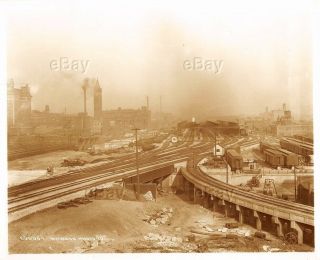 Vintage Indianapolis Indiana Photo Birdseye View Railroad Yards Elevated Trains